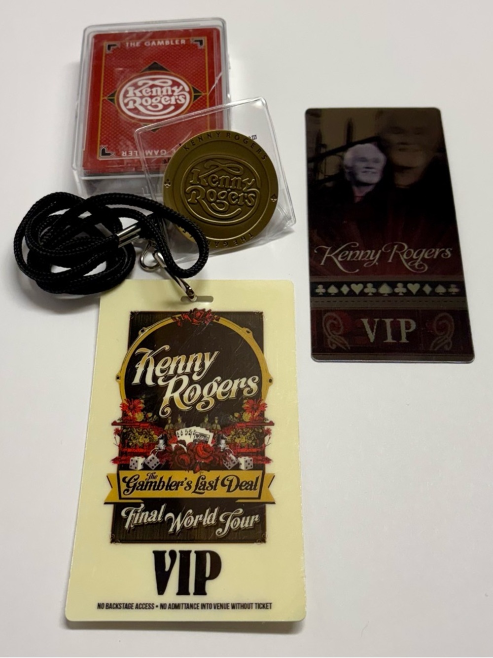 Kenny Rogers VIP Lanyard Pass with Coin & Cards- Red, Gold, Black